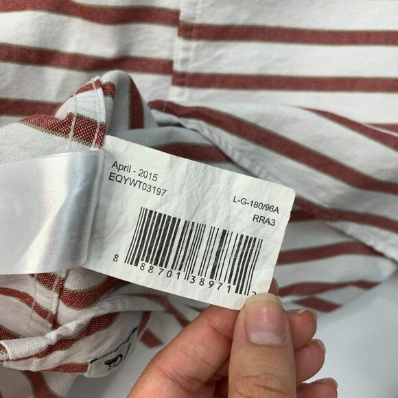 Quiksilver Shirt Mens L Large Modern Fit Red Stripe Short Sleeve Button Down - Picture 10 of 12